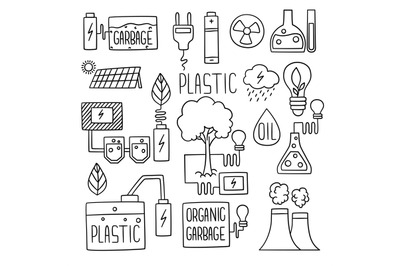 Energy doodles. Electricity green generation fuel storage plant extens