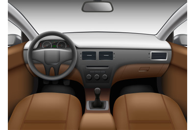 Automobile salon. Car interior template with leather seats and wheel c