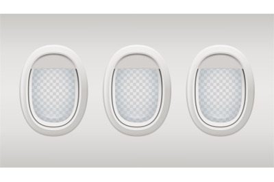 Airplane windows. Inside realistic plane windows vector template. Port