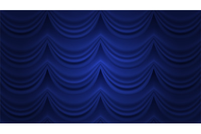 Blue curtain. Closed curtain vector background. Blue drapery for theat