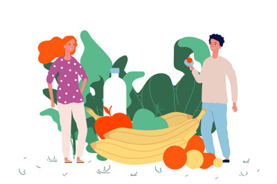 Healthy food concept. Vegan lifestyle vector illustration. Fresh fruit