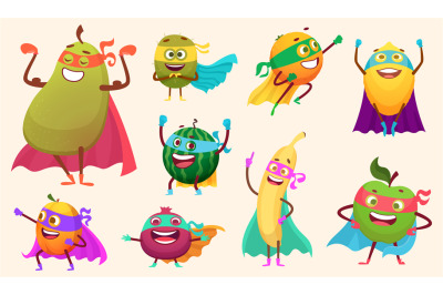 Superheroes fruits collection. Characters healthy vegetables comics st