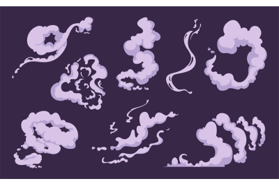 Comic smoke. Cartoon smell explosion vfx clouds of wind vector set