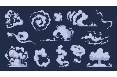 Cartoon smoke. Vfx comic bang clouds explosion of bomb speed storm mot