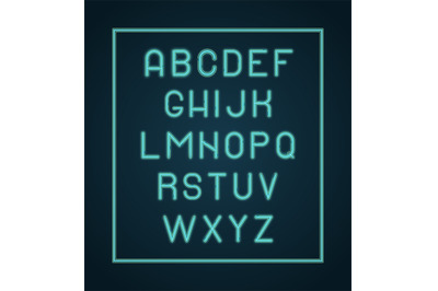 Neon alphabet. Lighting letters glow font vector lettering