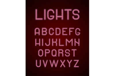 Neon colored alphabet. Letters glowing 3d lamp light vector font isola