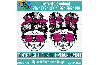 Messy Bun Skull SVG, Skull, Messy Bun Hair, Layered Mom Skull Svg Png,