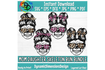 Messy Bun Skull SVG, Skull, Messy Bun Hair, Layered Mom Skull Svg Png,