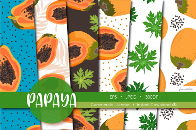 Papaya Seamless Pattern Fruit Background