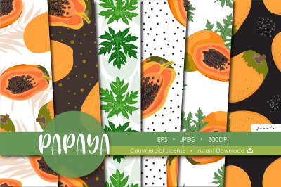 Papaya Seamless Pattern Fruit Background