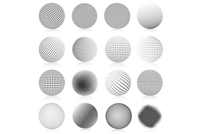 Halftone sphere. Abstract gradient dotted texture globe elements, roun