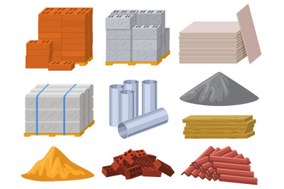 Building materials. Construction industry bricks, cement, wooden plank