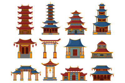 Chinese buildings. Architectural asian temples, palaces and pagoda hou