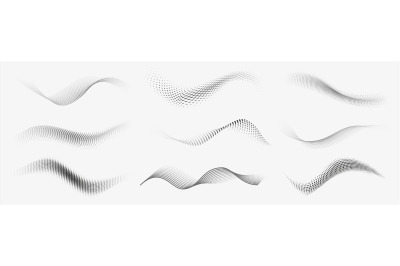 Dotted halftone waves. Abstract liquid shapes, wave effect dotted grad