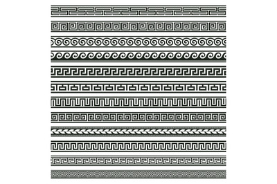 Ancient greek borders. Greek roman meander and wave decorative seamles