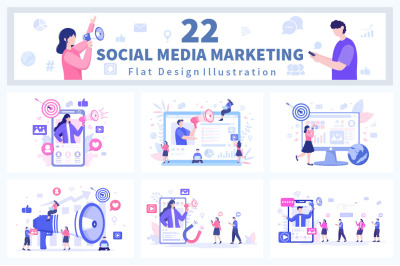 22 Social Media Marketing Flat Illustration