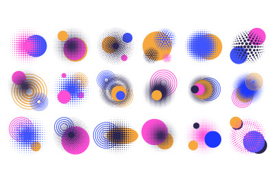 Halftone circle elements. Abstract geometric shapes, round halftone do