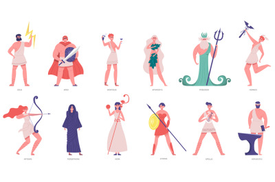 Ancient olympic gods. Greek gods and goddesses, zeus, poseidon, athena