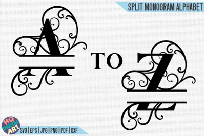 Floral Split Monogram Alphabet SVG | 26 Split Letters
