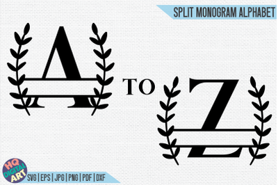Laurel Split Monogram Alphabet SVG | 26 Split Letters
