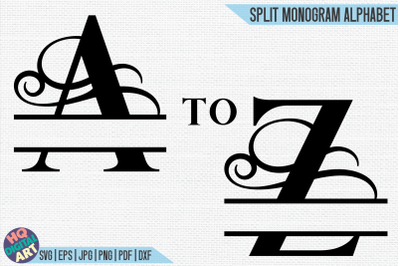 Flourish Split Monogram Alphabet SVG | 26 Split Letters
