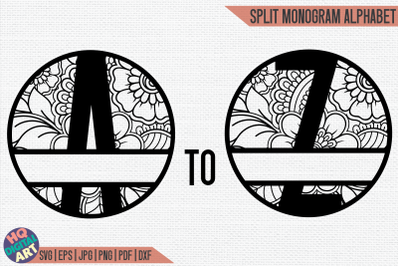 Floral Split Monogram Alphabet SVG | 26 Split Letters