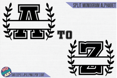 Varsity Split Monogram Alphabet with Laurel SVG | 26 Split Letters