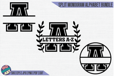 Varsity Split Monogram Alphabet Bundle SVG | 3 Letter Designs