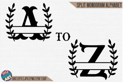 Western Split Monogram Alphabet with Laurel SVG | 26 Split Letters