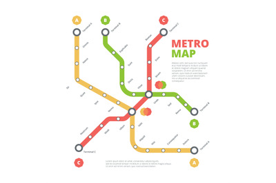 Metro map. City railway road direction transportation route urban line