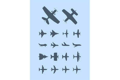 Aircraft silhouettes. Plane for travellers jet transportation vector a