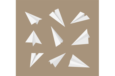 Paper planes. 3d origami aircraft flying paper travelling symbols vect