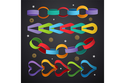 Paper chains. Colored decoration links for christmas event vector temp