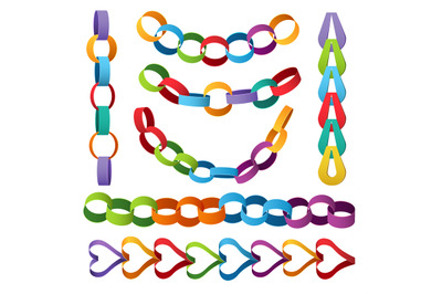 Paper decoration chains. Colored christmas party elements vector set