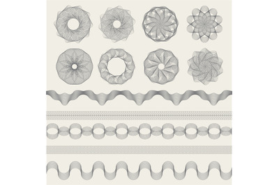 Guilloche graphics. Vintage engraving waves for coupons money banknote