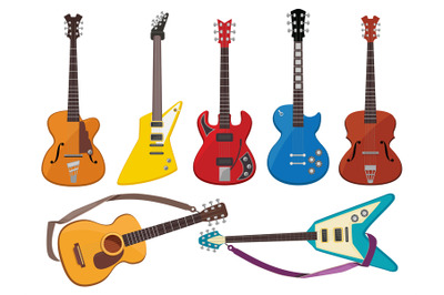 Guitars. Music sound plays instruments classical acoustic and rock gui