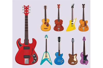 Musical guitar. Live concert instruments sound plays various objects c