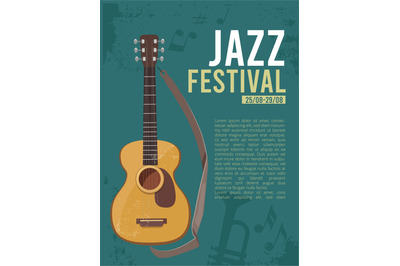 Music festival invitation. Poster placard for live rock concert guitar