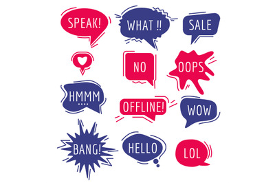 Speech bubbles text. Thinking words and phrase sound humor sticker com