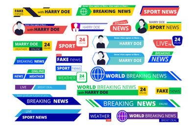 Breaking news banners. Broadcasting television interface labels user n