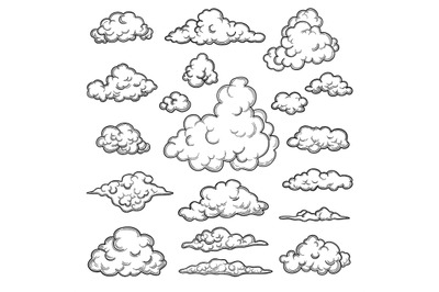 Hand drawn clouds. Weather graphic symbols decorative sky vector natur