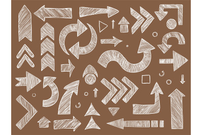 Arrows. Sketched chalkboard way direction symbols vector arrows set