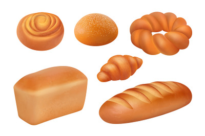 Bread realistic. Bakery food fresh tasting products french loaf baguet