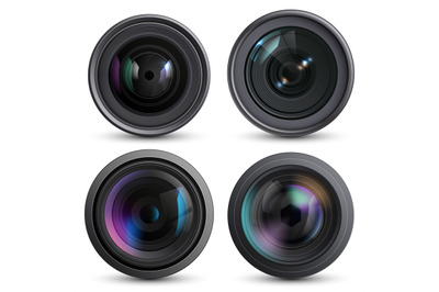 Optical lens realistic. Photo camera digital zoom aim photo reflection