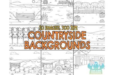 Black and White Countryside Backgrounds Clipart - Lime and Kiwi Design