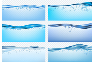 Water waves. Blue flowing realistic waves splashes fresh liquid produc