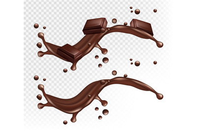 Chocolate splashes. Realistic coffee wave, brown drinks. Isolated coco