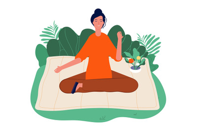 Meditation characters. Male and female person yoga poses sitting