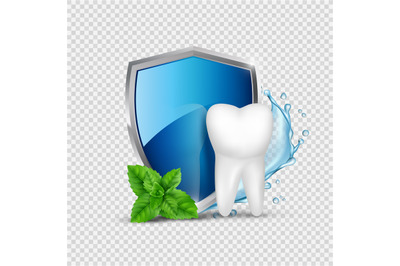 Tooth protection. White tooth&2C; shield and mint&2C; water splash. Dental h