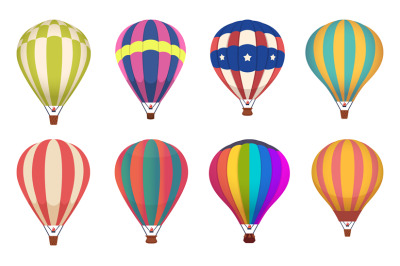 Hot air balloon. Colored aircraft transport with basket sky airing fli